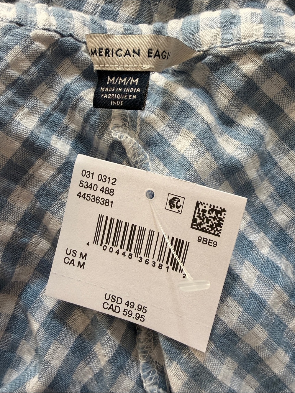 AE Linen-Blend Blue Gingham Midi Skirt - Picture 6 of 6